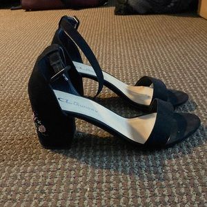 CL by Laundry Black Embroidered Heels